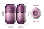 Maßgrafik zu SVAKOM Klitty Auflegevibrator: Vorder- und Seitenansicht in Violett