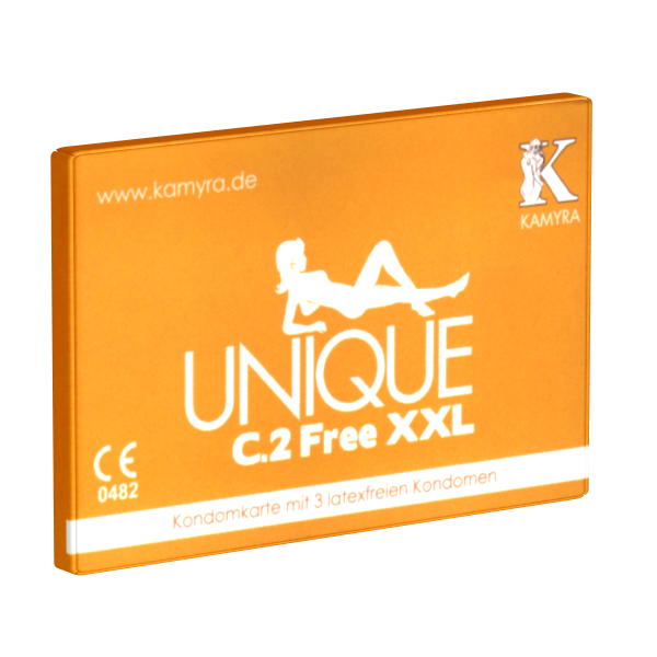 Kondomkarte C.2 Free XXL, orange Packung mit Anleitung und Logo