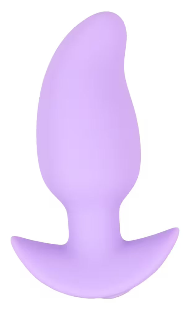 Vibrations-Mini-Buttplug aus Silikon, lila, tropfenförmig mit breitem Flansch