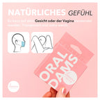 Oral-Dams-Set (3 Stück) in rosa Verpackung, transparentes Schutzblatt, extra weich