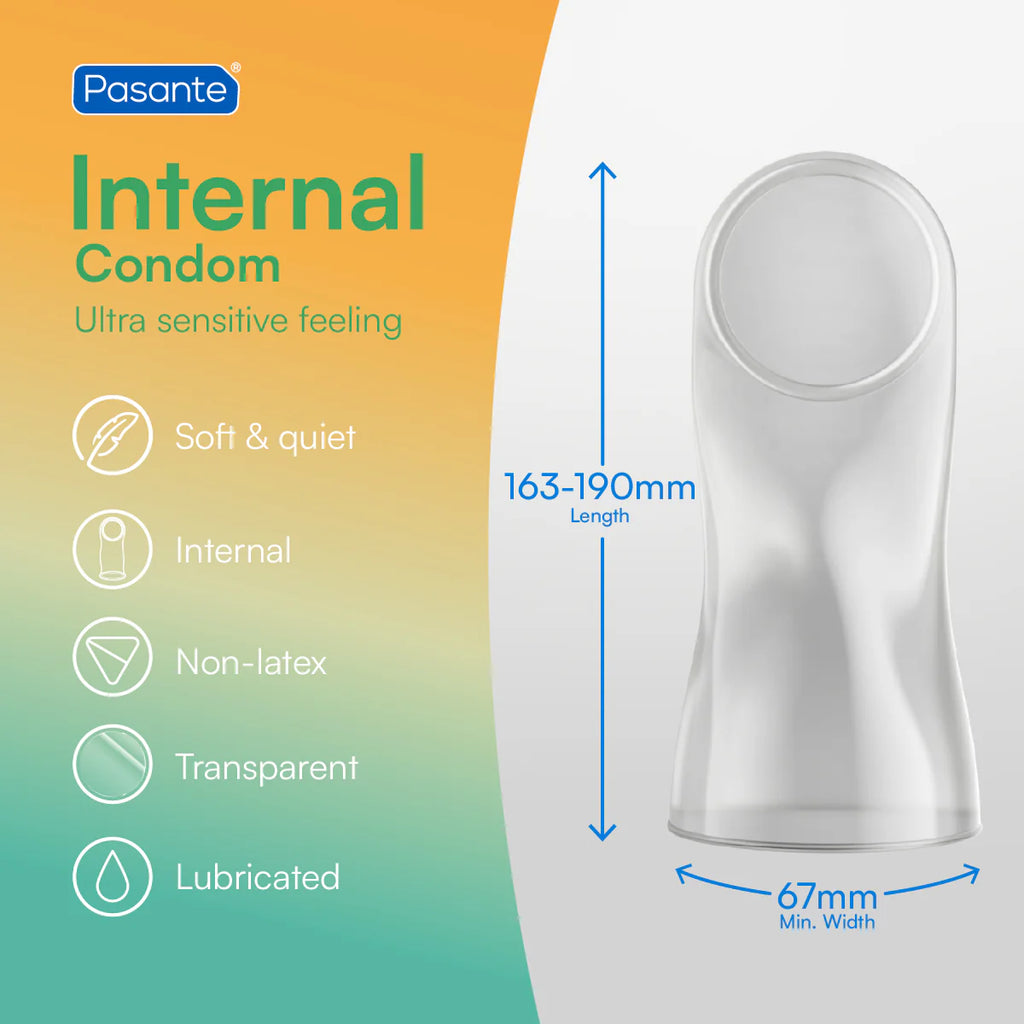 Pasante Internal Kondom, transparent, nicht-latex, befeuchtet; 3er-Pack
