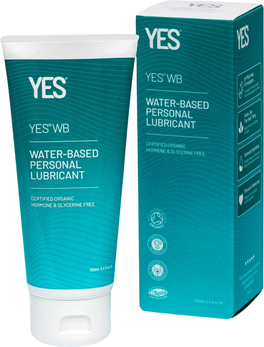 Wasserbasiertes Gleitgel in Tube und Karton, YES WB, weiß-blaue Verpackung